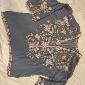 Embroidered Floral Gray Top